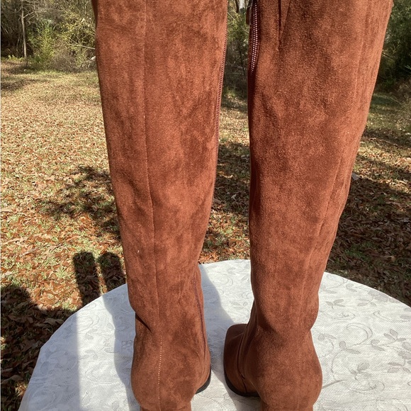 Women’s Knee High Faux Suede Boots Platform Heel Side Zipper Brown Size 9 - Picture 3 of 7